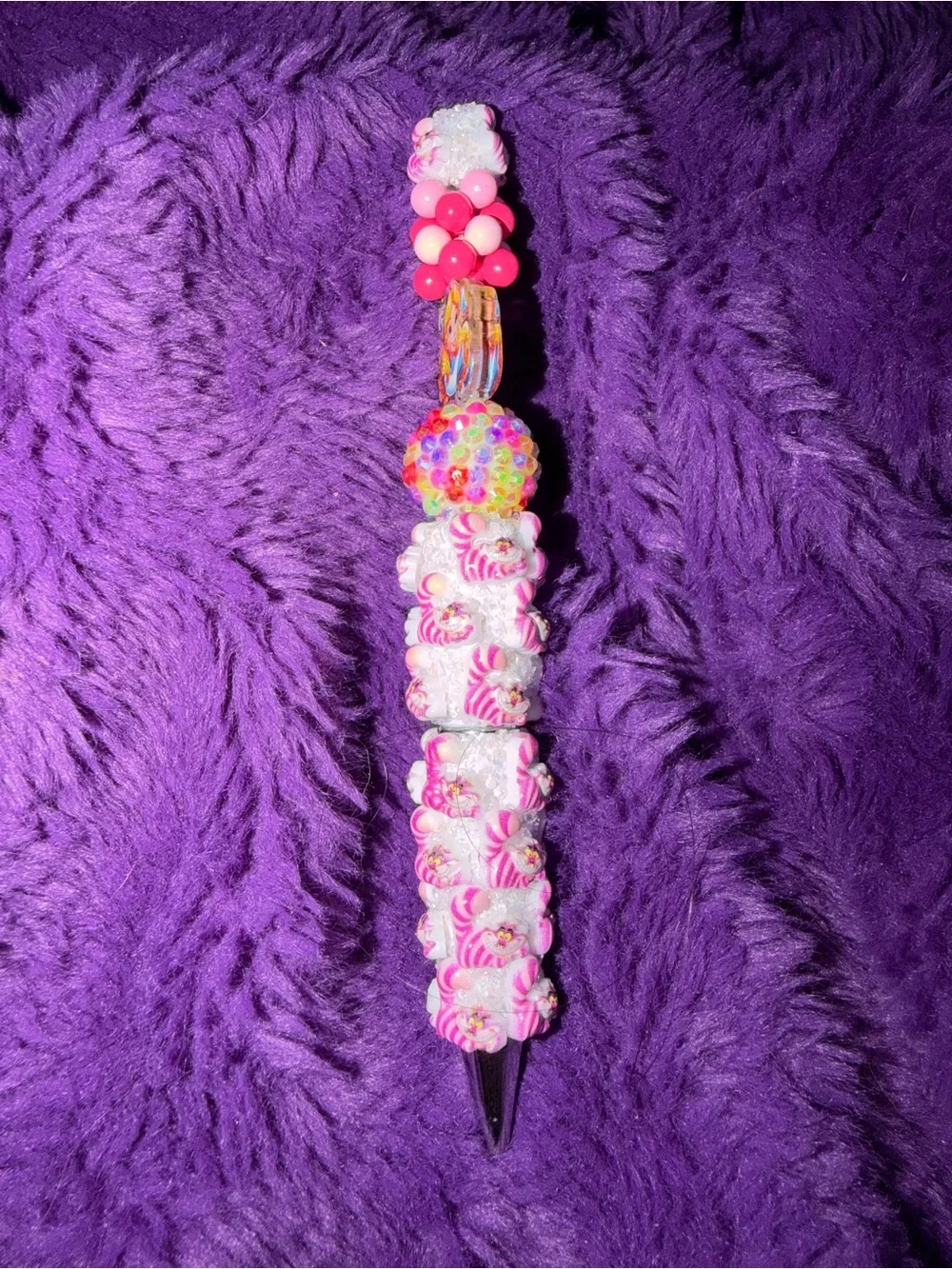 Down the Rabbit Hole Alice & Cheshire Cat Beaded Pen | Whimsical Wonderland